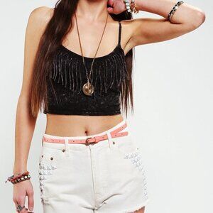 UO Ecote Bridgette Acid Wash Fringe Crop Top